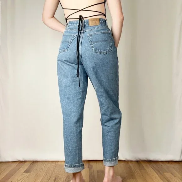 Vintage High Rise Straight Leg Jeans Relaxed Boyfriend Full Length Denim 90s Dad - Picture 4 of 8